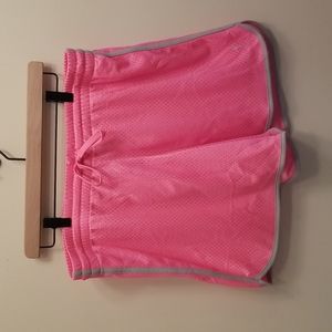 Danskin Now Pink Athletic Shorts with Grey Stripes, Girls Large (12-14)